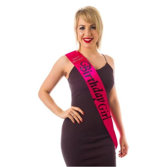 Hot Pink Birthday Girl Sash with Diamante