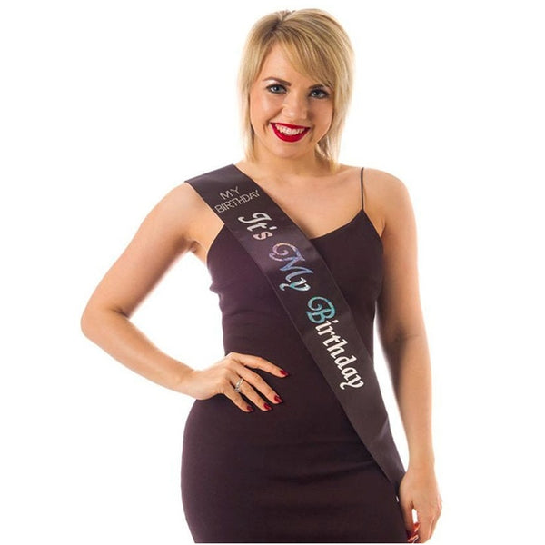 Diamante Sash It's My Birthday Black
