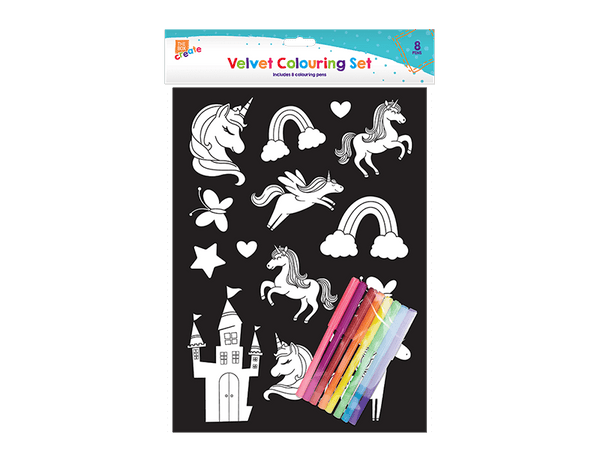 Velvet Art & 8 Felt Tip Pens in 4 Assorted Designs