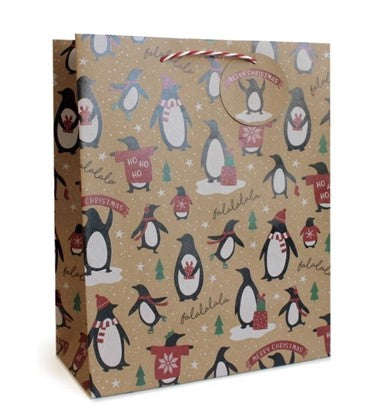 Gift bag XMAS Kraft Penguin Pattern Large