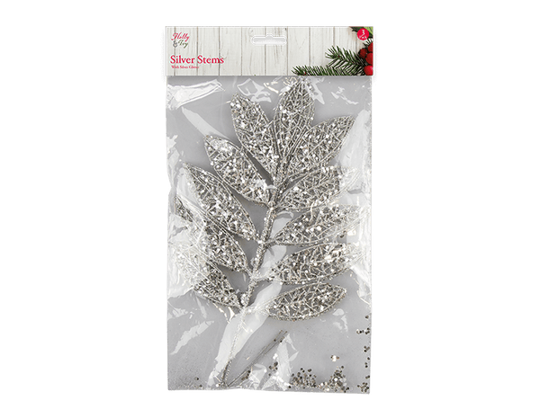 Silver Glitter Stems (45cm) - (3 Pack)