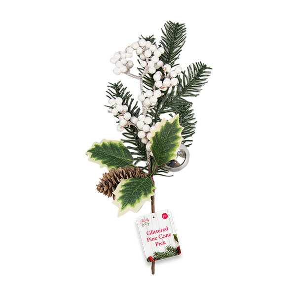 Artificial Glittered Pine Cone Pick (32cm)