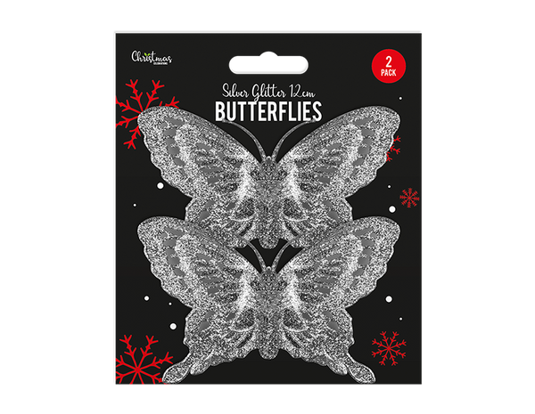 Silver Glitter Butterfly Decorations - (2 Pack)