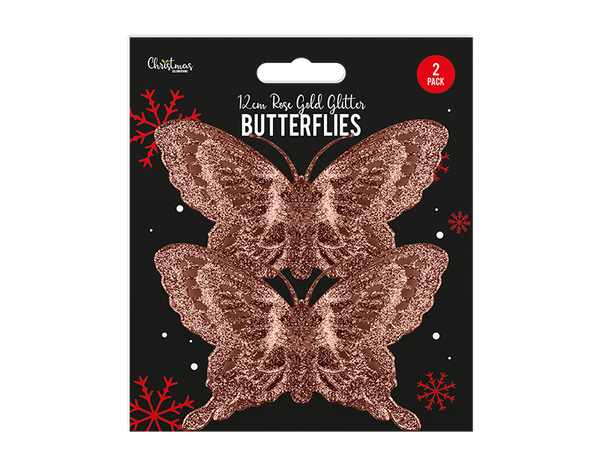 Rose Gold Glitter Butterfly Decoration - (2 Pack)