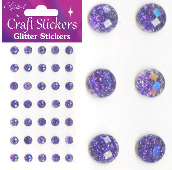 Eleganza Craft Stickers 8mm 35 Glitter gems Purple No.36