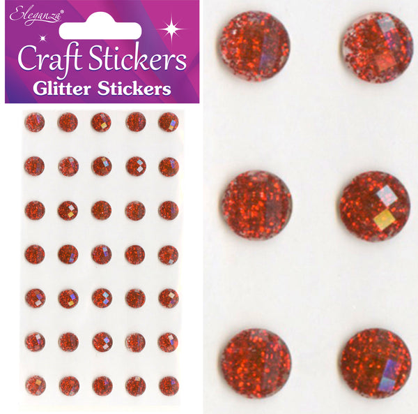 Eleganza Craft Stickers 8mm 35 Glitter gems Red No.16