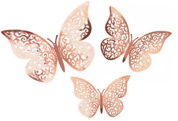 3D Adhesive Butterflies Rose Gold  - (12 Pack)