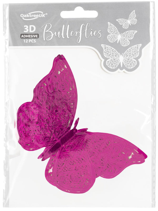 3D Adhesive Butterflies Fuchsia Pink - (12 Pack)