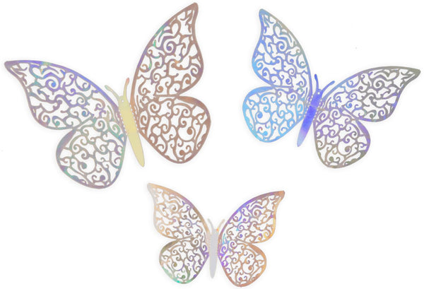 3D Adhesive Butterflies Silver Iridescent - (12 Pack)