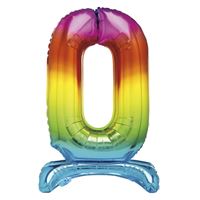Rainbow Standing Number 0 Foil Balloon  - (30")