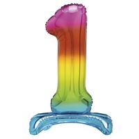 Rainbow Standing Number 1 Foil Balloon  - (30")