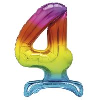 Rainbow Standing Number 4 Foil Balloon - (30")
