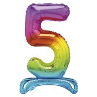 Rainbow Standing Number 5 Foil Balloon  - (30")