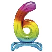 Rainbow Standing Number 6 Foil Balloon  - (30")
