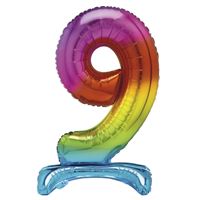 Rainbow Standing Number 9 Foil Balloon  - (30")