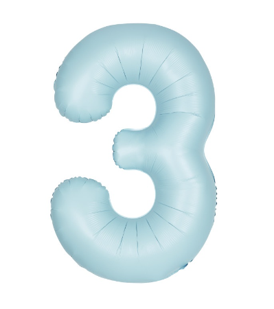 34" Matte Powder Blue Number 3 Shaped Foil Balloon (Non Inflated)
