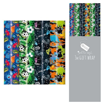 Gift-Wrap Boys Designs - ( 3m) in 4 Assorted Designs