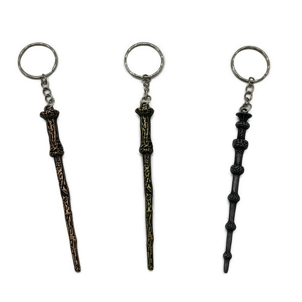 Metal Wizard Wand Keyrings in 3 Assorted Designs