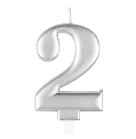 Metallic Silver Number 2 Birthday Candle