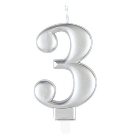 Metallic Silver Number 3 Birthday Candle