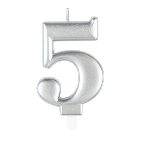 Metallic Silver Number 5 Birthday Candle