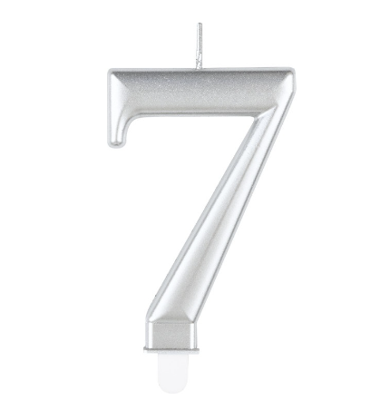 Metallic Silver Number 7 Birthday Candle