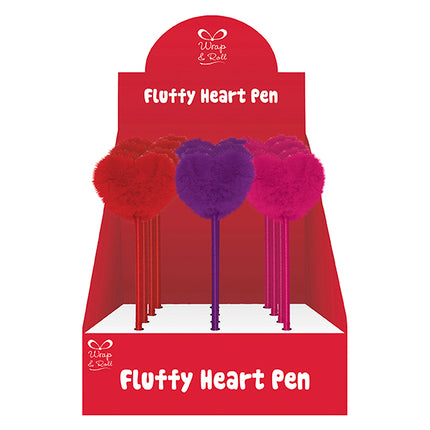 Fluffy heart pens in 3 Assorted Colours