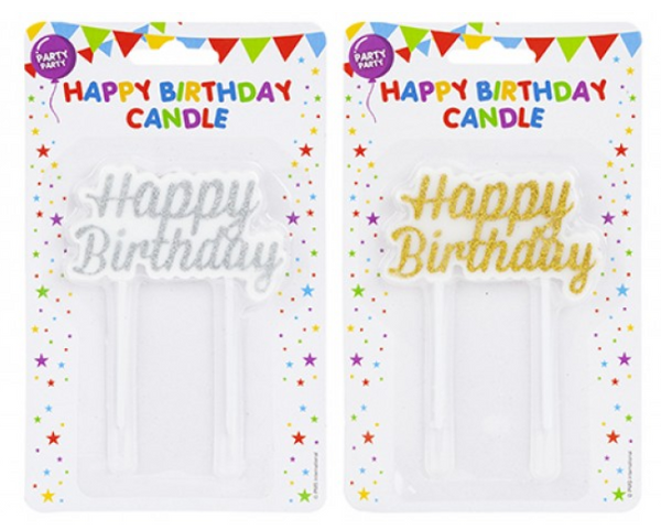 HAPPY BIRTHDAY GLITTER CANDLES in 2 Assorted Colours