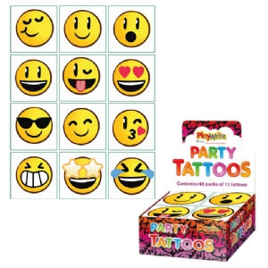 Smiley Face 12 Pack Tattoos - ( 4x4cm)