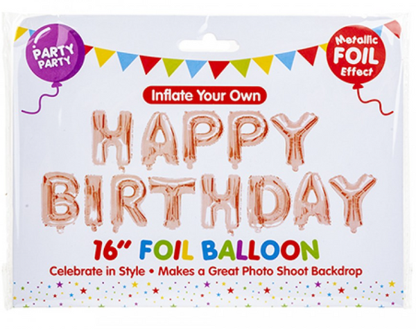 FOIL HAPPY BIRTHDAY BALLOON ROSE GOLD - (16")