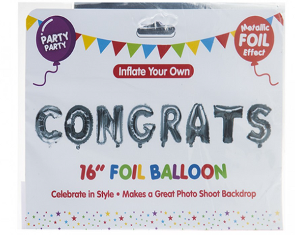 FOIL CONGRATS  BALLOON SILVER - (16")