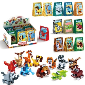 Jungle Animal Brick Kits in 12 Assorted Designs - (12x8x4cm)