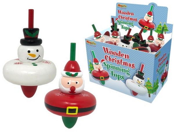 Wooden Christmas Spinning Tops - (8cm)
