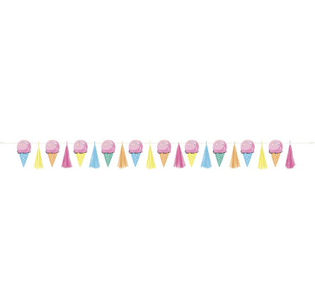 Rainbow Birthday Sweets Ice Cream Cone Banner with Tassels - (6 ft)