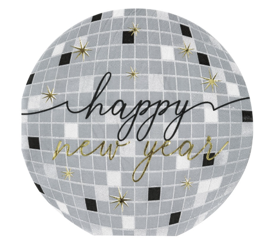 Disco New Year "Happy New Year" Ball Shaped Luncheon Napkins Foil Stamping - (16 Pack)
