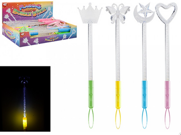 FLASHING BUBBLE STICKS - (26CM) in  4 ASSORTED DESIGNS