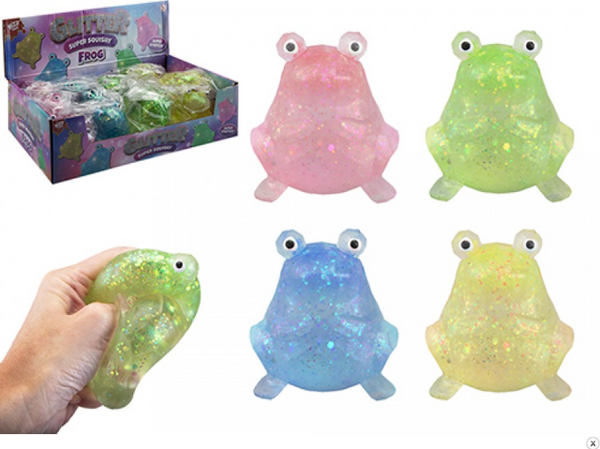 GLITZ FROG SQUISHY TOY - (8CM X 7.5CM) in 4 ASSORTED COLOURS