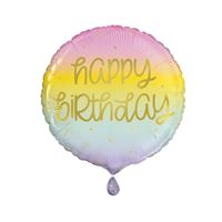 Gold Pastel Rainbow Birthday Round Foil Balloon - (18")