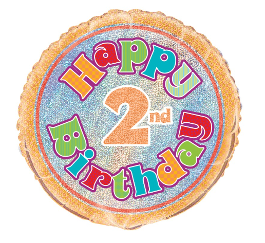 Age 2 Birthday Prism Round Foil Balloon - (18")