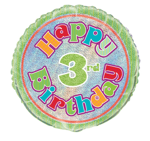 Age 3 Birthday Prism Round Foil Balloon - (18")