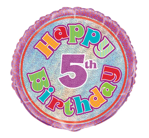 Age 5 Birthday Prism Round Foil Balloon  - (18")