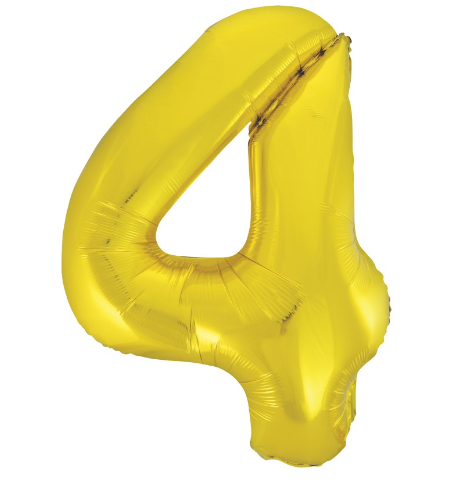 34" Classic Gold Number 4 Shaped Foil Balloon (Non Inflated)