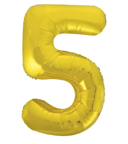 34" Classic Gold Number 5 Shaped Foil Balloon (Non Inflated)