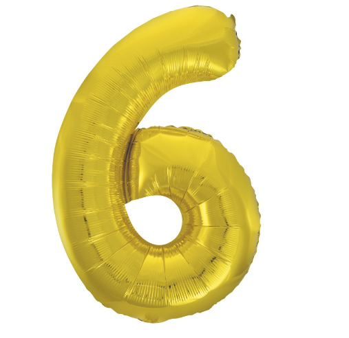 34" Classic Gold Number 6 Shaped Foil Balloon (Non Inflated)