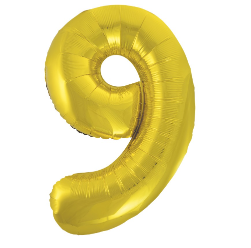 34" Classic Gold Number 9 Shaped Foil Balloon (Non Inflated)