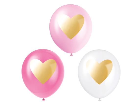 Gold Heart 12" Assorted Latex Balloons - (6 Pack)
