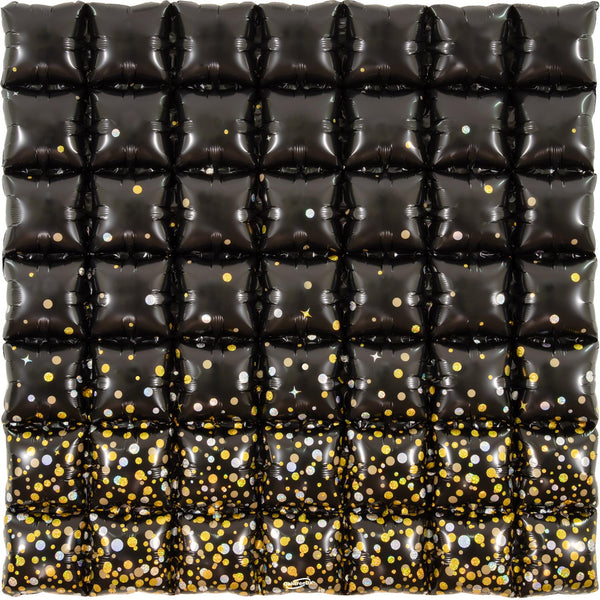 Sparkling Fizz Holographic Black Gold 7x7 Waffle Balloon - (36" )