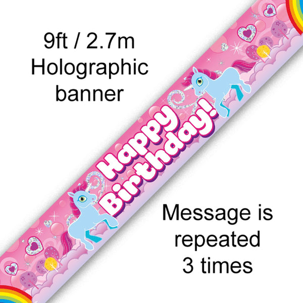 Unicorn Rainbow Birthday Holographic Banner - (9ft/2.7m)