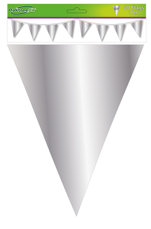 Metallic Solid Colour Bunting 20 flags Silver - (20cm x 30cm 10m)