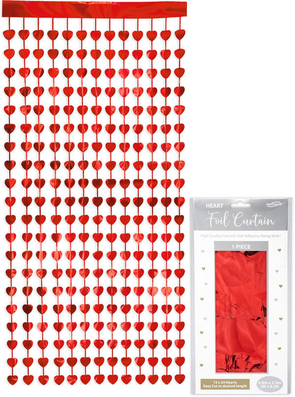 Foil Door Curtain Heart Metallic Red - (0.90m x 2.40m )